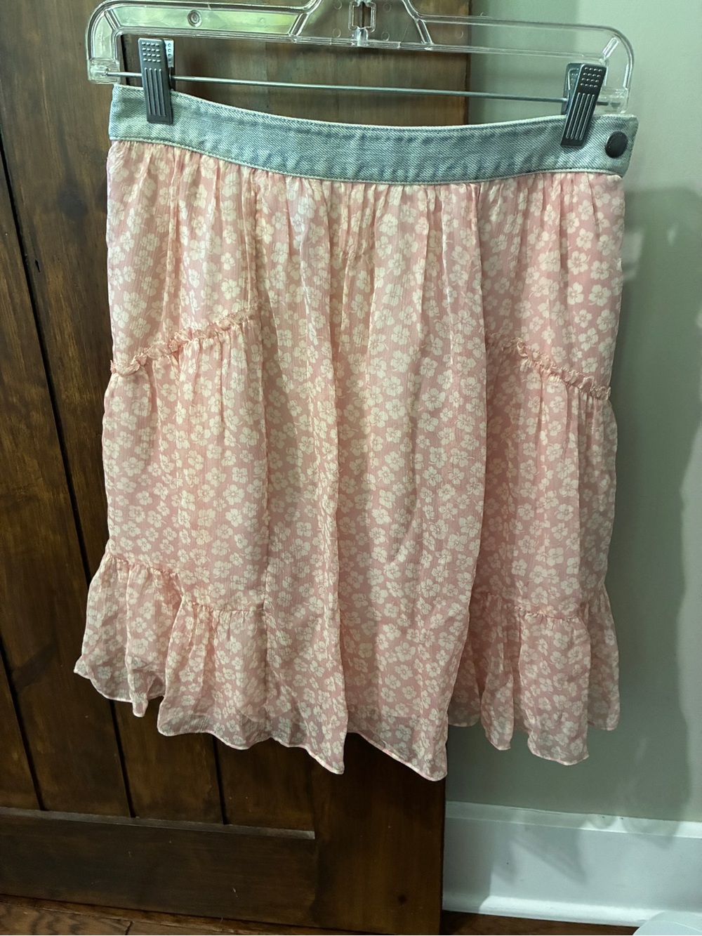 Coach Women’s Floral & Denim Skirt Size 4 Flowy Boho Silk Spring Summer NWOT